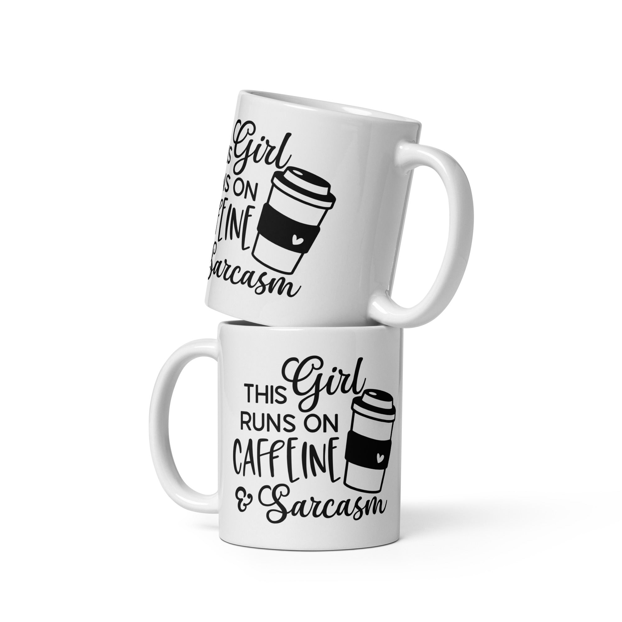 This Girl Runs On Caffeine And Sarcasm White Glossy Mug - Image 3