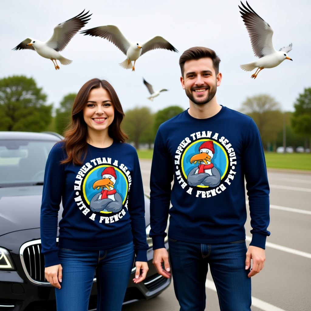 Happier Than A Seagull With A French Fry Unisex Long Sleeve Tee - Image 2